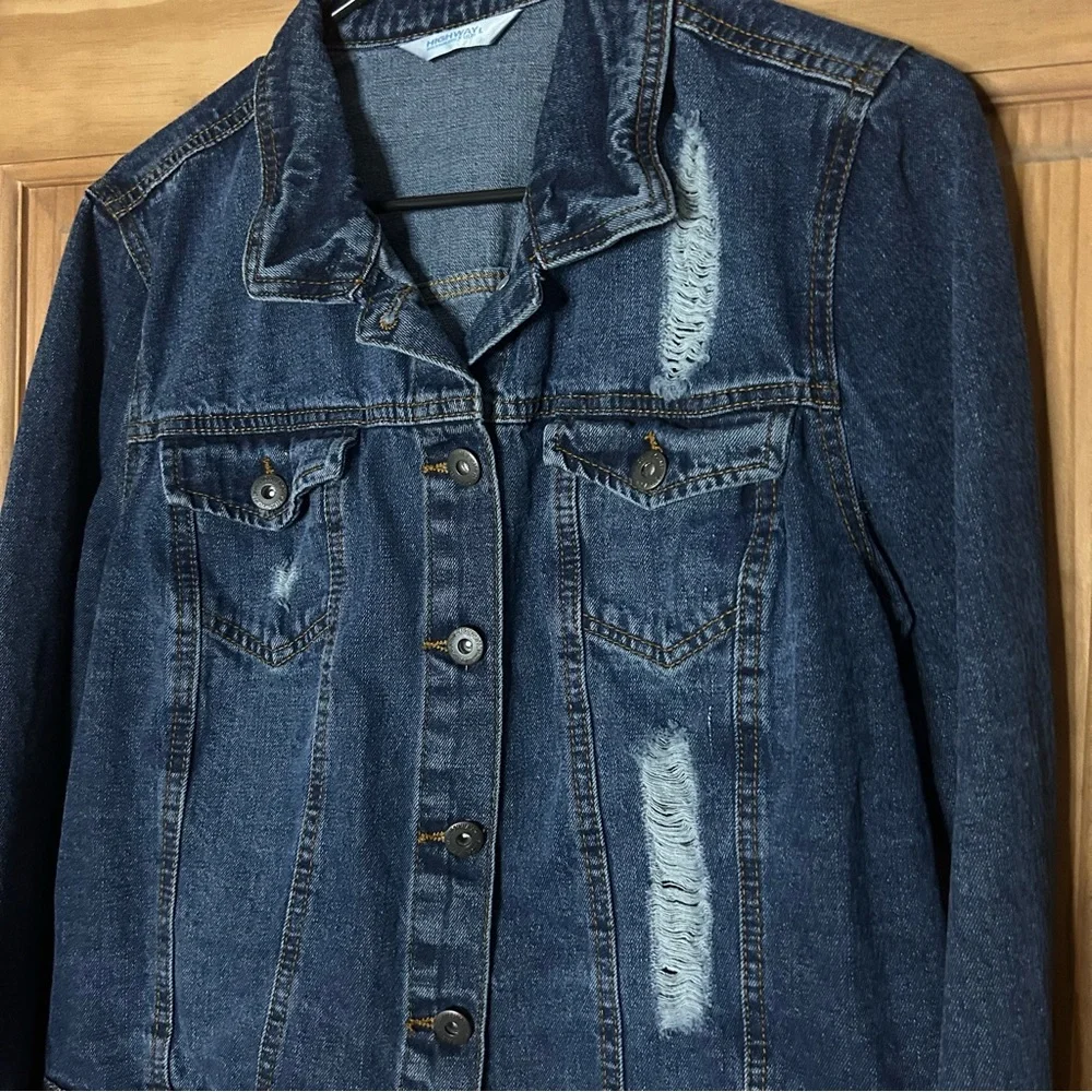 Distressed Highway Jeans Blue Jean Jacket 100% cotton - Picture 2 of 7
